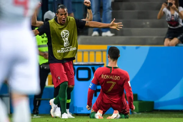 Cristiano Ronaldo Certo Portugal Comemora Com Companheiros Equipe Depois Marcar — Fotografia de Stock