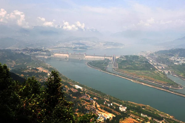 Een Luchtfoto Van Three Gorges Dam Wordt Beheerd Door China — Stockfoto