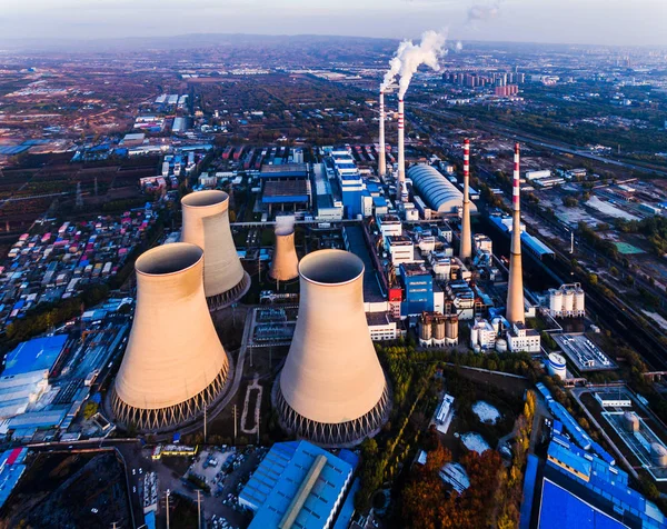 Smoke Discharged Chimneys Datang Taiyuan Thermal Power Plant Taiyuan City — стоковое фото