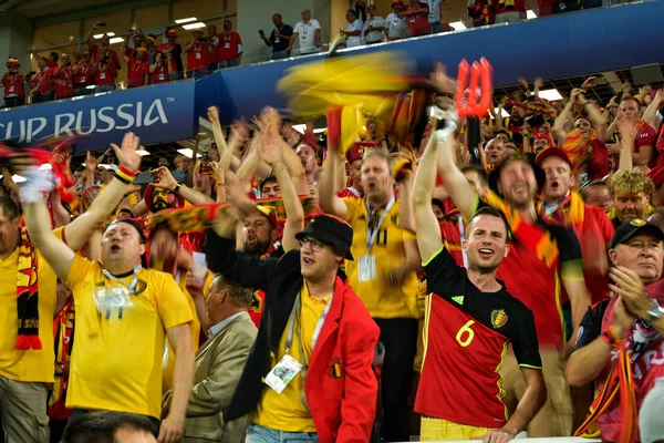 Belgian Fans Shout Cheer Celebrate Belgium Defeated England Group Match — Stock Photo, Image