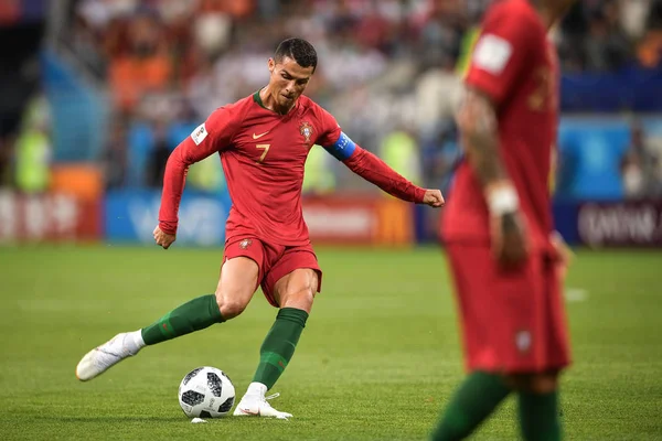Cristiano Ronaldo Portekiz Frikik Karşı Iran Kendi Grubu Maçında 2018 — Stok fotoğraf