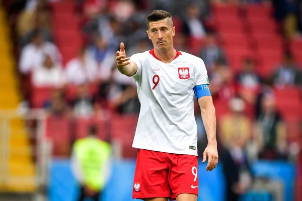 Robert Lewandowski Polônia Faz Gestos Com Companheiros Equipe Durante Jogo — Fotografia de Stock