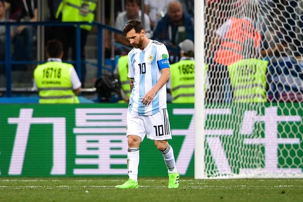 Lionel Messi Argentina Reaguje Poté Chorvatsko Gól Jejich Zápase Skupiny — Stock fotografie