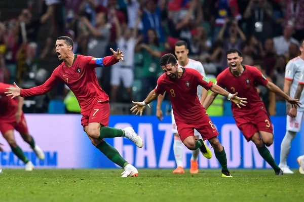 Cristiano Ronaldo Portugal Celebra Después Anotar Gol Contra España Por — Foto de Stock