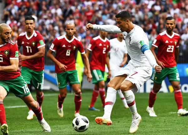 Cristiano Ronaldo Portugal Rätt Utmaningar Amine Harit Marockos Deras Grupp — Stockfoto