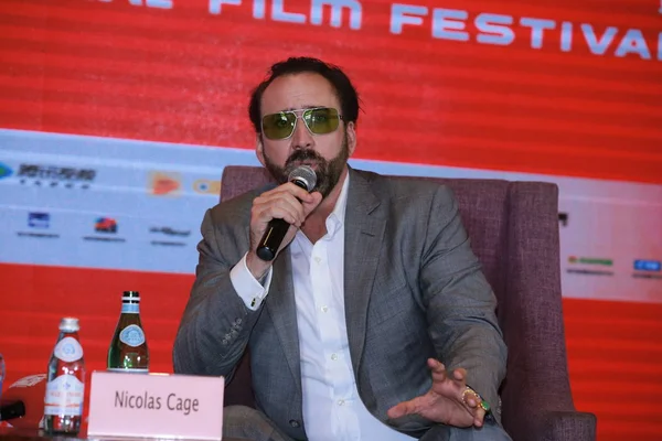 Amerikansk Skådespelare Och Regissör Nicolas Cage Sköter Presskonferens Shanghai International — Stockfoto