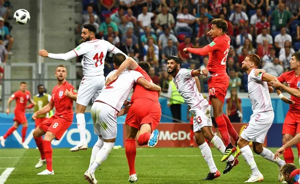 Гравців Англії Конкурувати Тунісу 2018 Році Чемпіонат Світу Футболу Волгоград — стокове фото