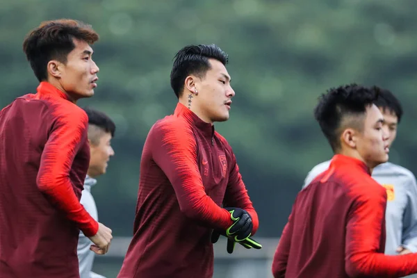 Ван Далей Центре Мужской Сборной Китая Футболу Принимает Участие Тренировке — стоковое фото