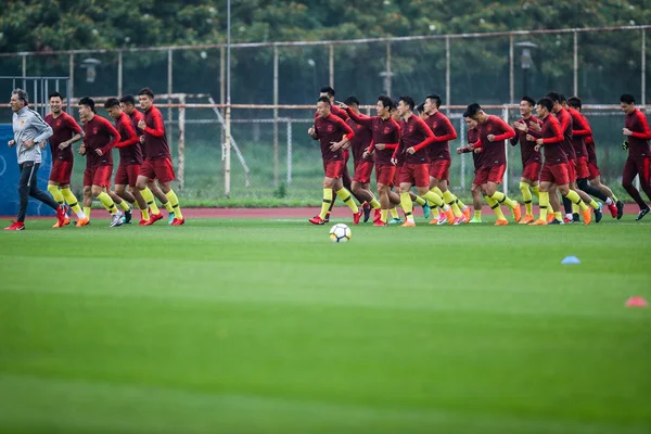 Gracze Chińskiej Narodowej Piłce Nożnej Wziąć Udział Sesji Treningowej Przed — Zdjęcie stockowe