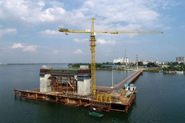 Vista Aérea Del Sitio Construcción Del Puente Colgante Panggong Ciudad — Foto de Stock