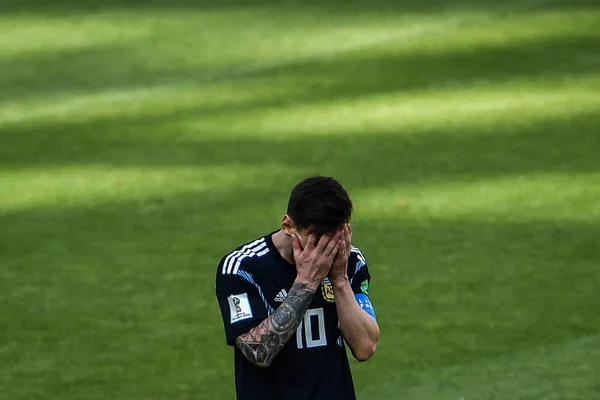 Lionel Messi Argentine Réagit Après Avoir Raté Penalty Contre Islande — Photo