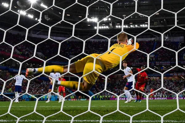 Goalkeeper Jordan Pickford England Saves Ball Belgium Group Match 2018 — Stock Photo, Image