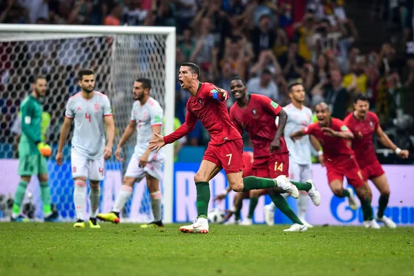 Cristiano Ronaldo Portugal Celebra Con Sus Compañeros Equipo Después Anotar —  Fotos de Stock