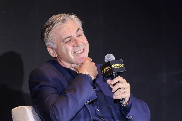 Carlo Ancelotti Futbolista Entrenador Fútbol Italiano Habla Foro Durante Cumbre — Foto de Stock