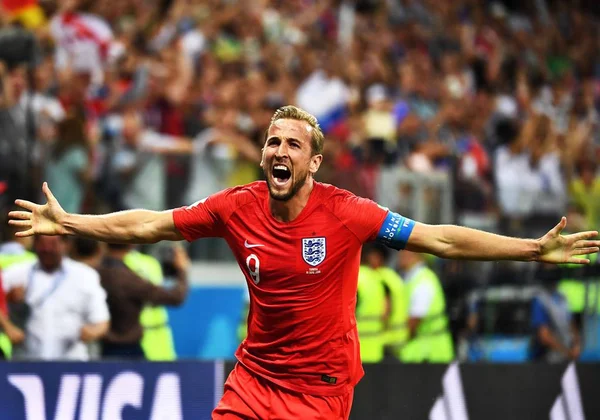 Harry Kane Aus England Feiert Nach Seinem Zweiten Tor Gegen — Stockfoto