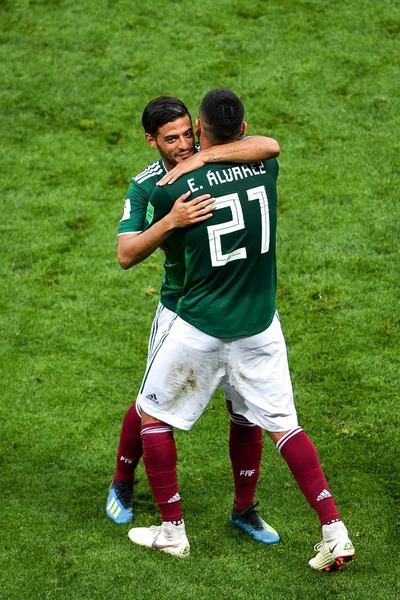 Hráči Mexika Oslavují Porazila Německo Jejich Zápase Skupiny Během Roku — Stock fotografie