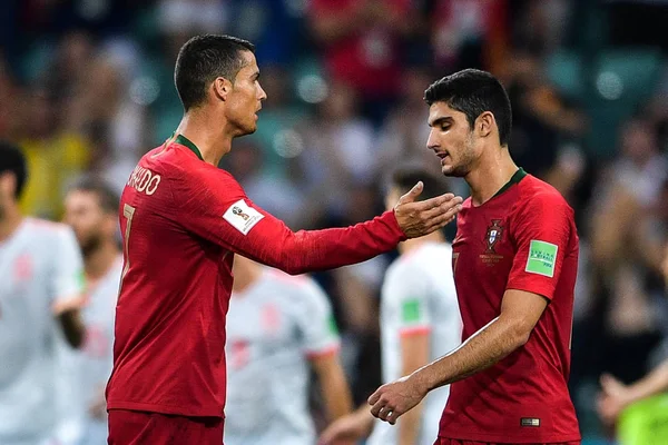 Cristiano Ronaldo Esquerda Goncalo Guedes Portugal Reagem Após Diego Costa — Fotografia de Stock