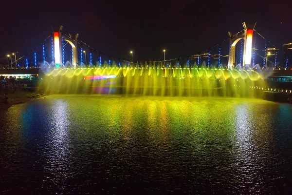 Aerial View Xiaolongwan Bridge Illuminated Colorful Lights Jiangning District Nanjing — Stock Photo, Image