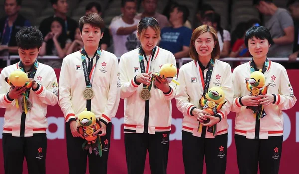 Équipe Hong Kong Médaillée Bronze Pose Lors Cérémonie Remise Des — Photo