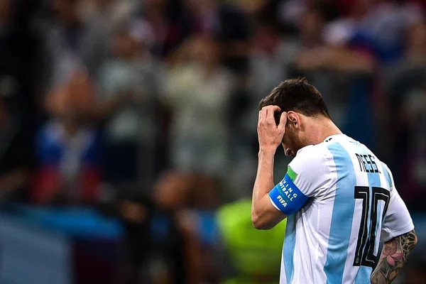 Lionel Messi Argentina Reaguje Luka Modrič Chorvatska Gól Jejich Zápase — Stock fotografie