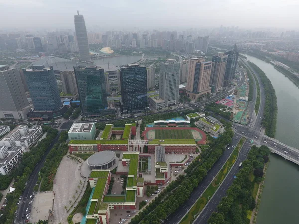 Letecký Pohled Střešní Ekologizace Budov Zhengdong Nové Oblasti Zhengzhou City — Stock fotografie