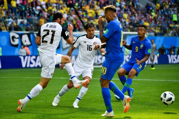 Marco Urena Left Costa Rica Kicks Ball Make Pass Neymar — Stock Photo, Image