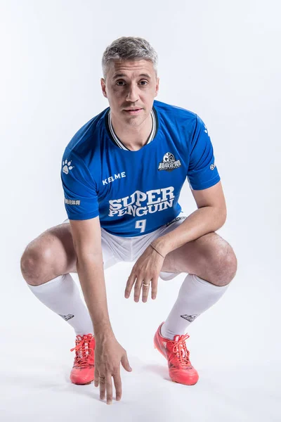 Exclusive Portret Argentyński Piłkarz Hernan Crespo 2018 Super Pingwin Piłka — Zdjęcie stockowe