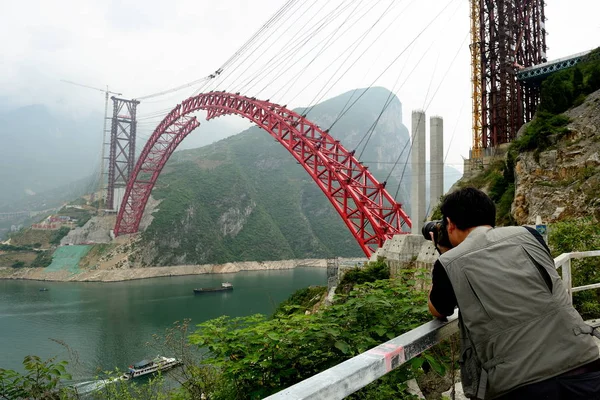 Fotograf Zdjęcia Budowy Mostu Jangcy Xiangxi Zigui County Yichang City — Zdjęcie stockowe