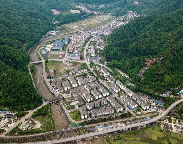 Flygfoto Över Bostadshus Och Fabriker Huaying Stad Byggdes 2008 Ett — Stockfoto