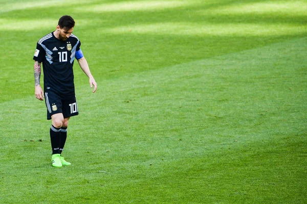 Lionel Messi Argentin Reagál Miután Egy Tizenegyest Izland Ellen Csoport — Stock Fotó