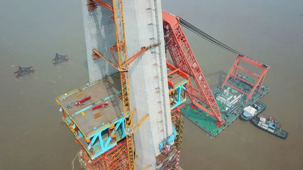 Vista Aérea Del Sitio Construcción Del Muelle Principal Del Puente — Foto de Stock