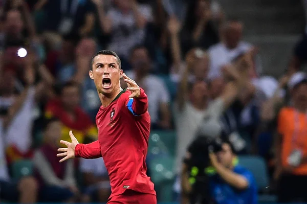 Cristiano Ronaldo Portugál Ünnepli Miután Gólt Spanyolország Által Free Kick — Stock Fotó