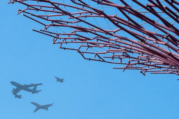 Aviones Fuerza Aérea República Singapur Rsaf Realizan Simulacros Sobre Cielo — Foto de Stock