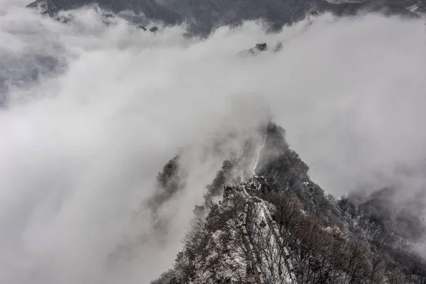 Paysage Grande Muraille Jiankou Entouré Une Mer Nuages Qui Ressemble — Photo