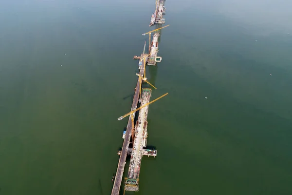 Luftaufnahme Der Baustelle Der Hanjiang Brücke Des Cuijiaying Flusses Auf — Stockfoto