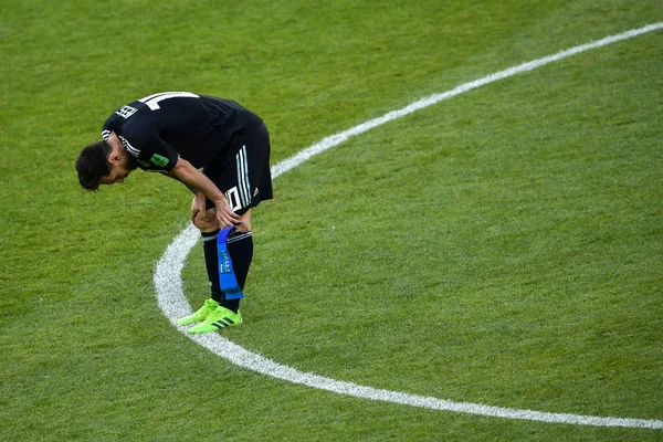 Lionel Messi Argentine Réagit Après Avoir Raté Penalty Contre Islande — Photo