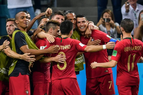 Cristiano Ronaldo Zweiter Rechts Von Portugal Feiert Mit Seinen Teamkollegen — Stockfoto