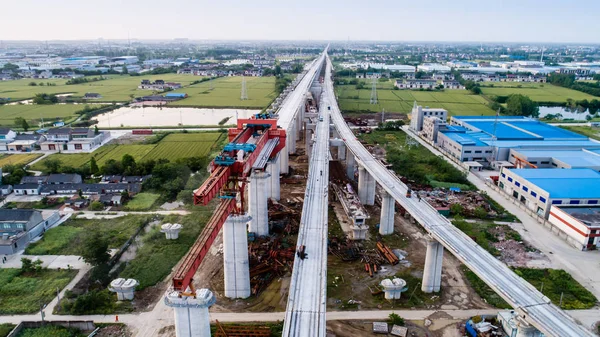 Uitzicht Jiangdu Hub Van Lianyungang Huaian Yangzhou Zhenjiang Railway Aanbouw — Stockfoto