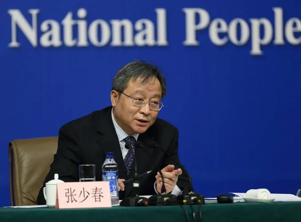 Zhang Shaochun Entonces Viceministro Finanzas Habla Una Conferencia Prensa Durante —  Fotos de Stock