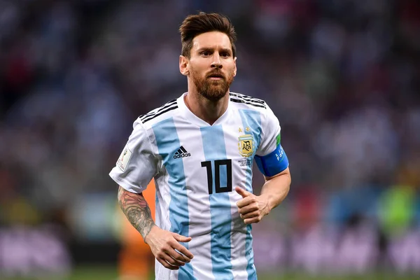 Lionel Messi Argentyny Konkuruje Meczu Grupy Chorwacji 2018 Roku Mistrzostw — Zdjęcie stockowe