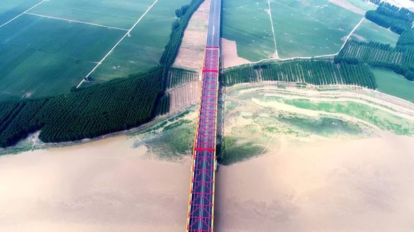 Flygfoto Changqing Gula Floden Motorväg Bro Nan City Östra Kina — Stockfoto