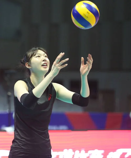 Une Joueuse Équipe Nationale Volleyball Féminin Corée Sud Participe Une — Photo