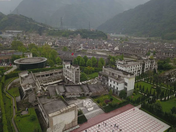 Veduta Aerea Della Città Yingxiu Ricostruita Decennio Dopo Essere Stata — Foto Stock