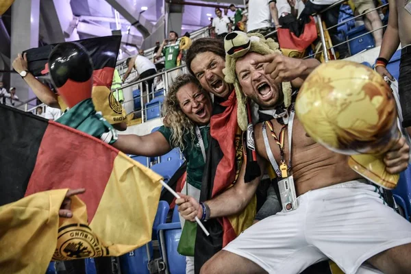 German Fans Wave German Flags Banners Celebrate Victory Sweden Group — Stock Photo, Image