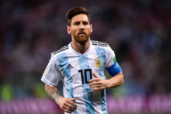 Lionel Messi Argentyny Konkuruje Meczu Grupy Chorwacji 2018 Roku Mistrzostw — Zdjęcie stockowe