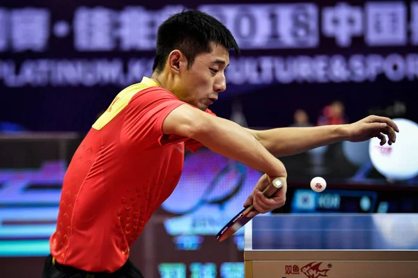 Zhang Jike Chine Retourne Tir Kim Min Hyeok Corée Sud — Photo