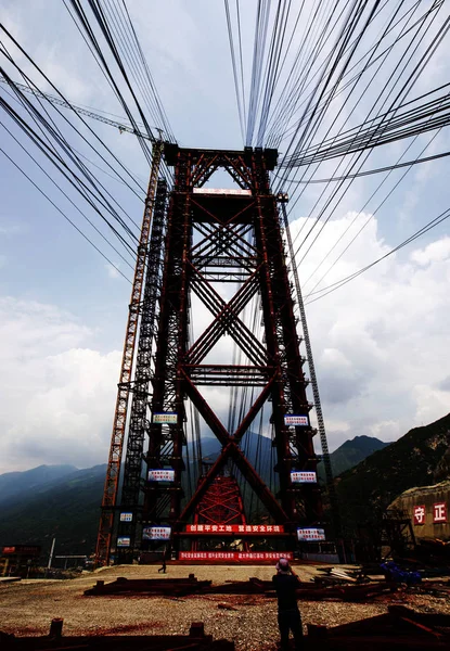 Vista Canteiro Obras Ponte Rio Xiangxi Yangtze Condado Zigui Cidade — Fotografia de Stock