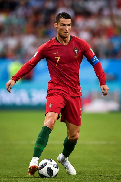 Cristiano Ronaldo Portugalia Drybluje Wobec Iranu Meczu Grupy 2018 Roku — Zdjęcie stockowe