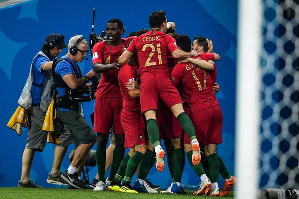 Jogadores Portugal Comemoram Após Cristiano Ronaldo Marcar Gol Por Pênalti — Fotografia de Stock