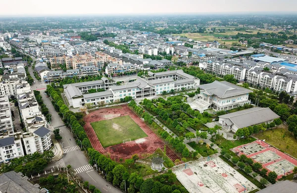 Letecký Pohled Obytné Domy Továrny Městě Huaying Přestavěl Deset Let — Stock fotografie